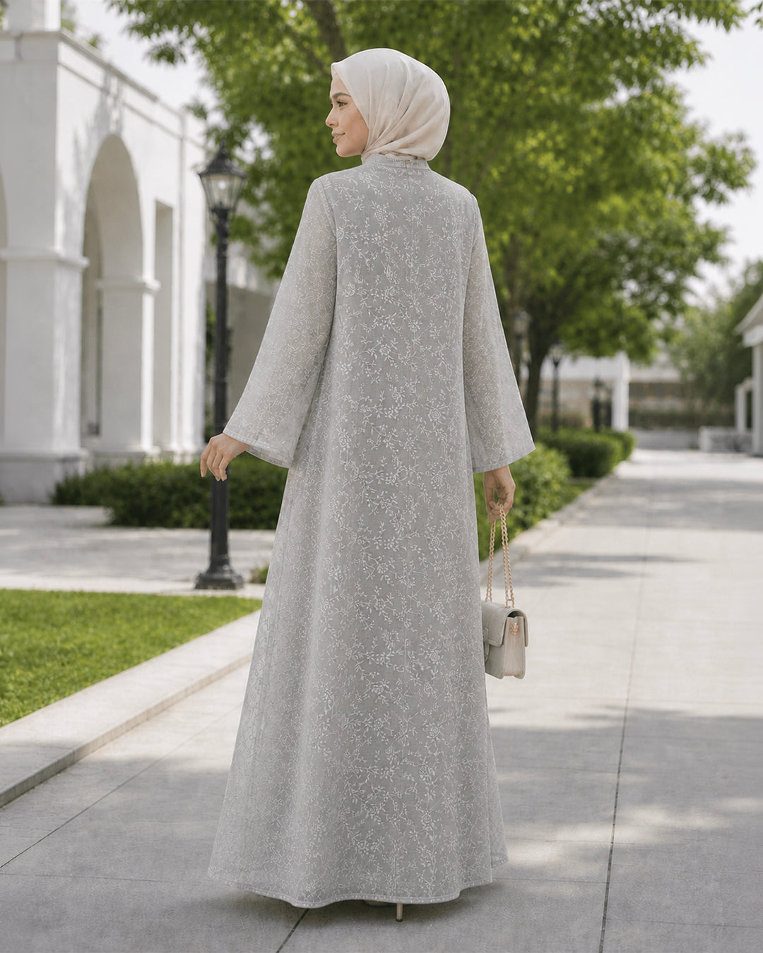 NUR VOGUE Luna Luxury Arab Abaya Dress for Muslimah – Elegant Ash Grey