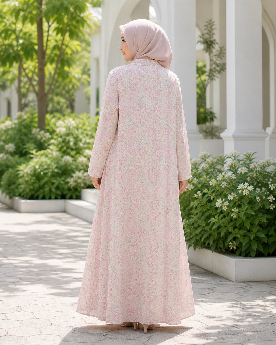 NUR VOGUE Azyra Elegant Muslimah Abaya Dress – Soft Pink