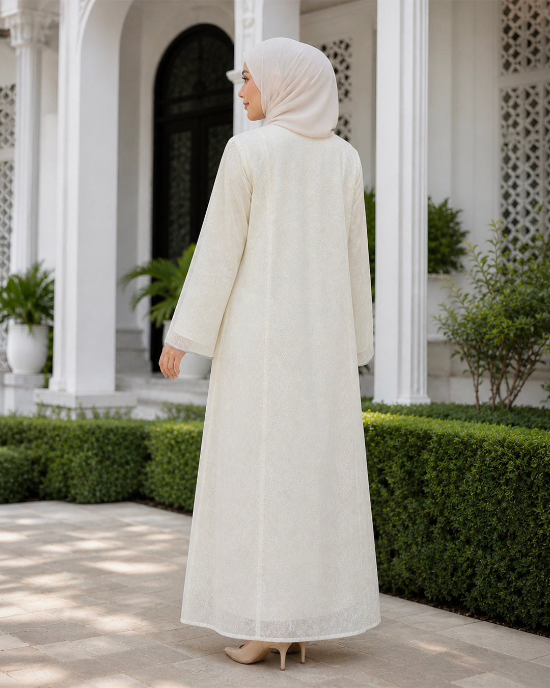 NUR VOGUE Luna Elegant Dubai Style Abaya Dress – Pure White