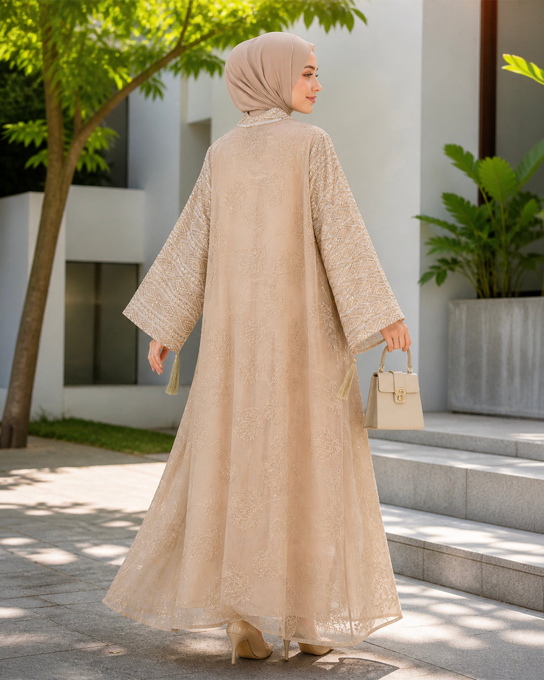 NUR VOGUE Amberlee Luxe Modest Wear Jubah – Nude Beige