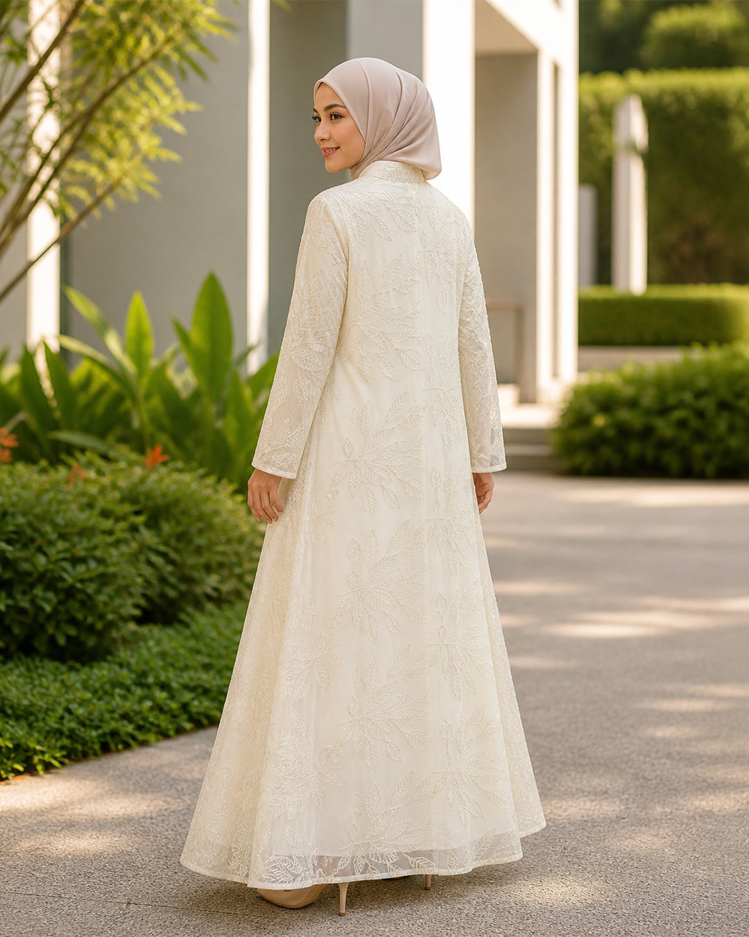 NUR VOGUE Adeeva Premium Arabic Abaya Dress for Women – Ivory White