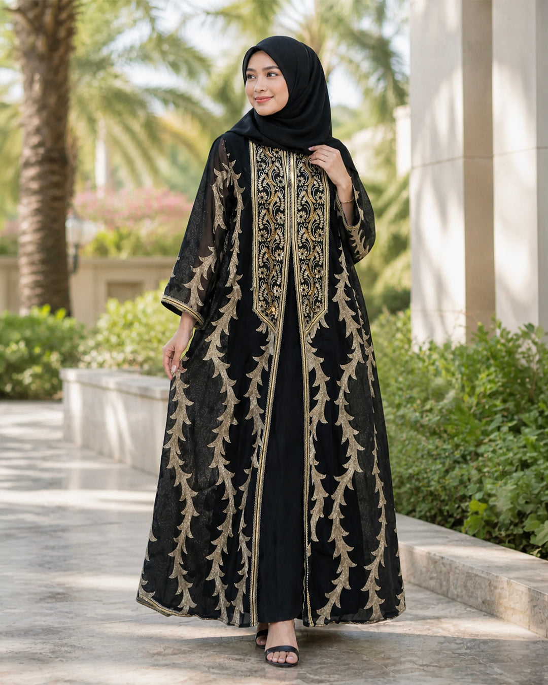 NUR VOGUE Emira Luxury Kaftan Abaya Dress – Classic Black