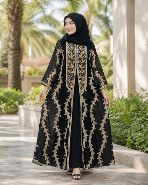NUR VOGUE Emira Luxury Kaftan Abaya Dress – Classic Black