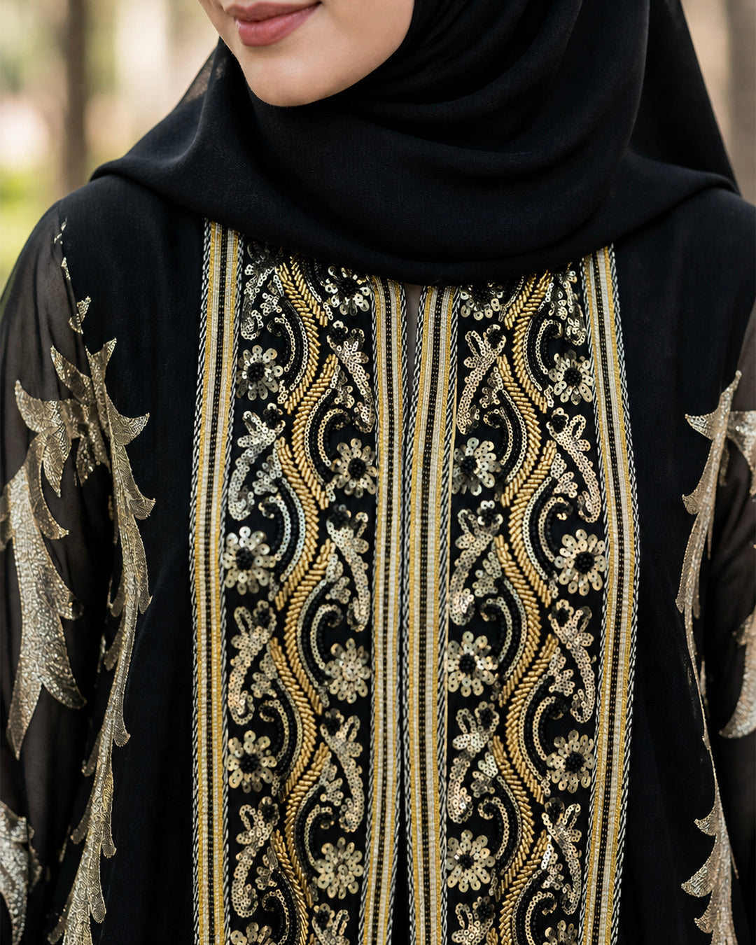 NUR VOGUE Emira Luxury Kaftan Abaya Dress – Classic Black