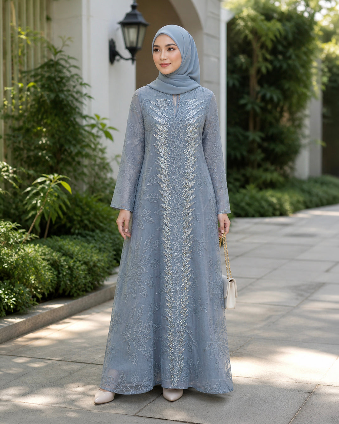 NUR VOGUE Adeeva Elegant Modest Wear Abaya Dress – Denim Blue