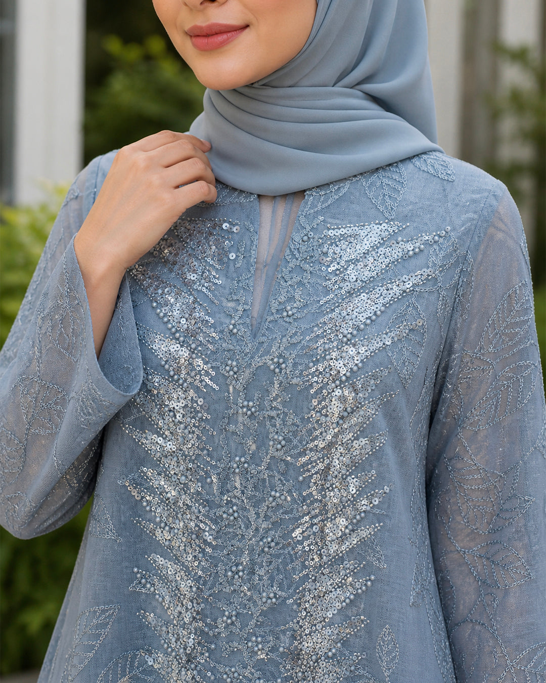 NUR VOGUE Adeeva Elegant Modest Wear Abaya Dress – Denim Blue