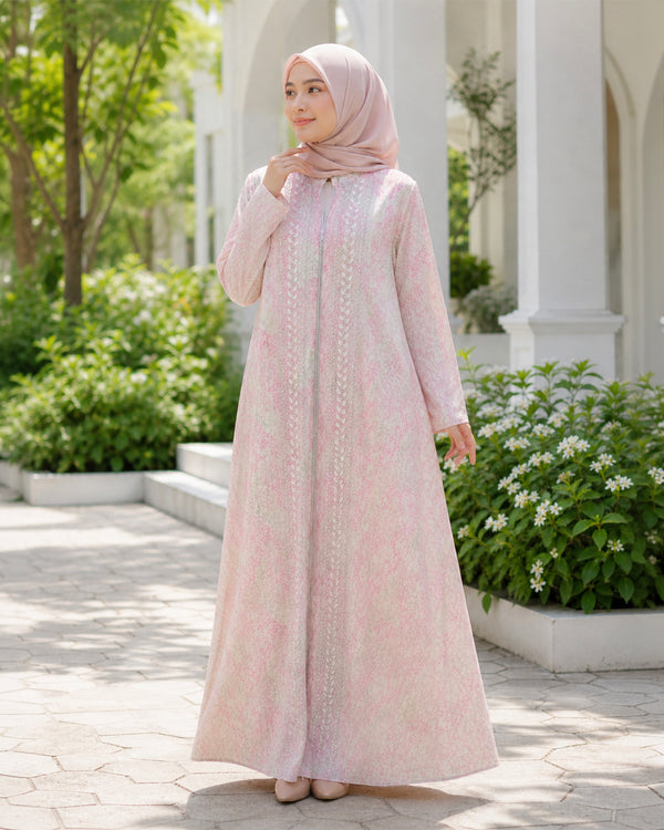 NUR VOGUE Azyra Elegant Muslimah Abaya Dress – Soft Pink
