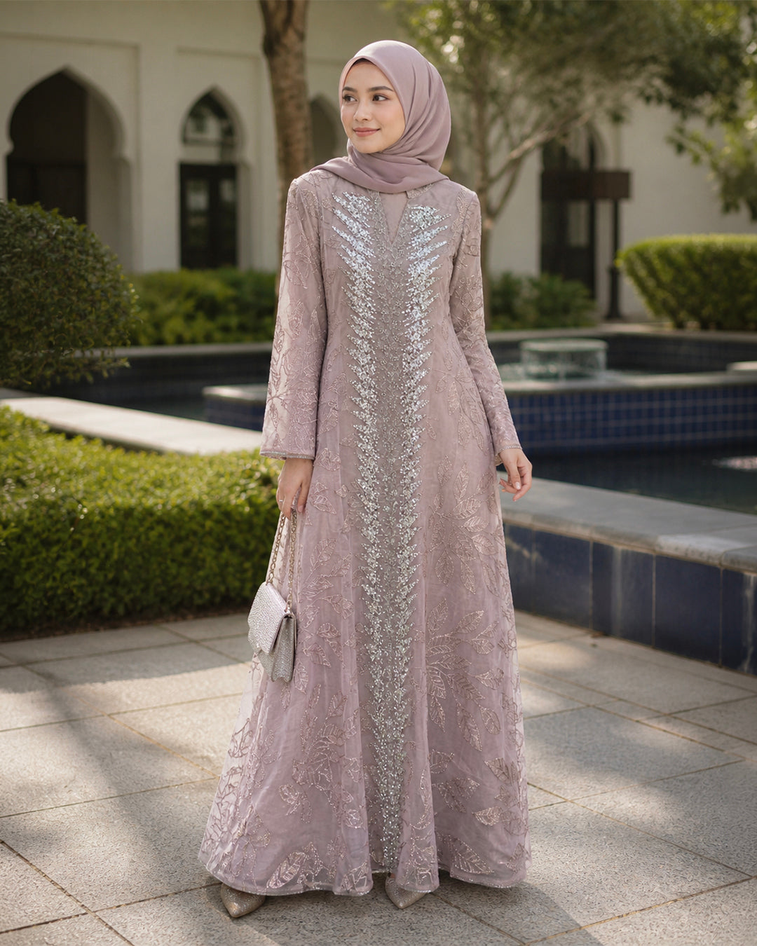 NUR VOGUE Adeeva Flowy Muslimah Abaya Dress – Soft Pink