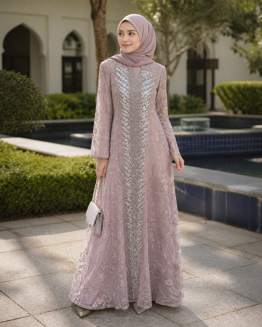 NUR VOGUE Adeeva Flowy Muslimah Abaya Dress – Soft Pink
