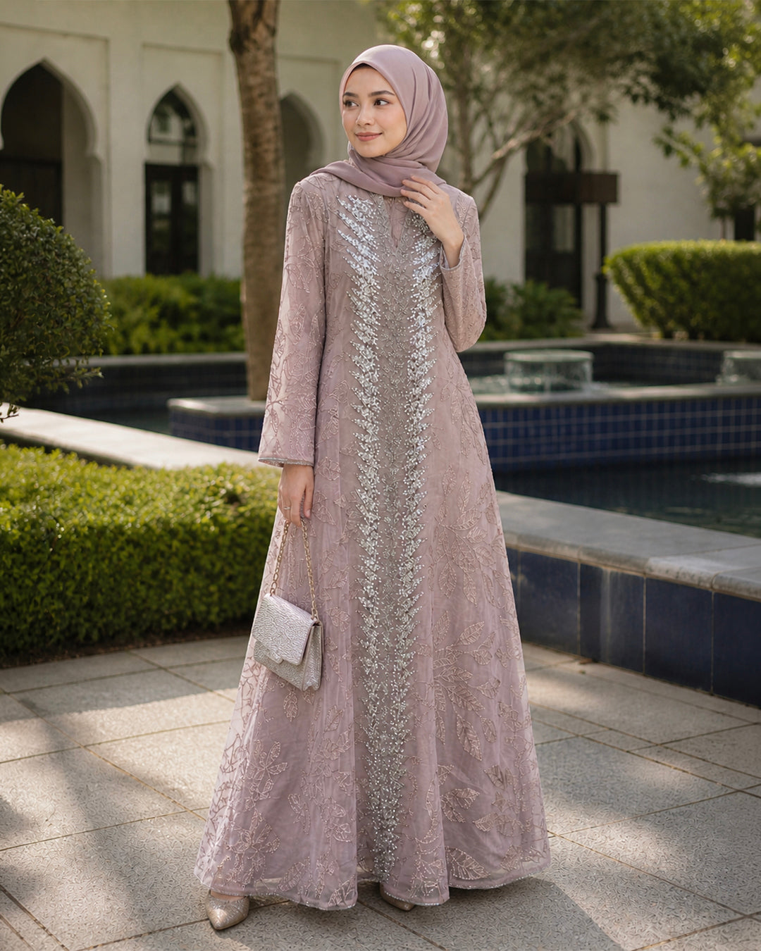 NUR VOGUE Adeeva Flowy Muslimah Abaya Dress – Soft Pink
