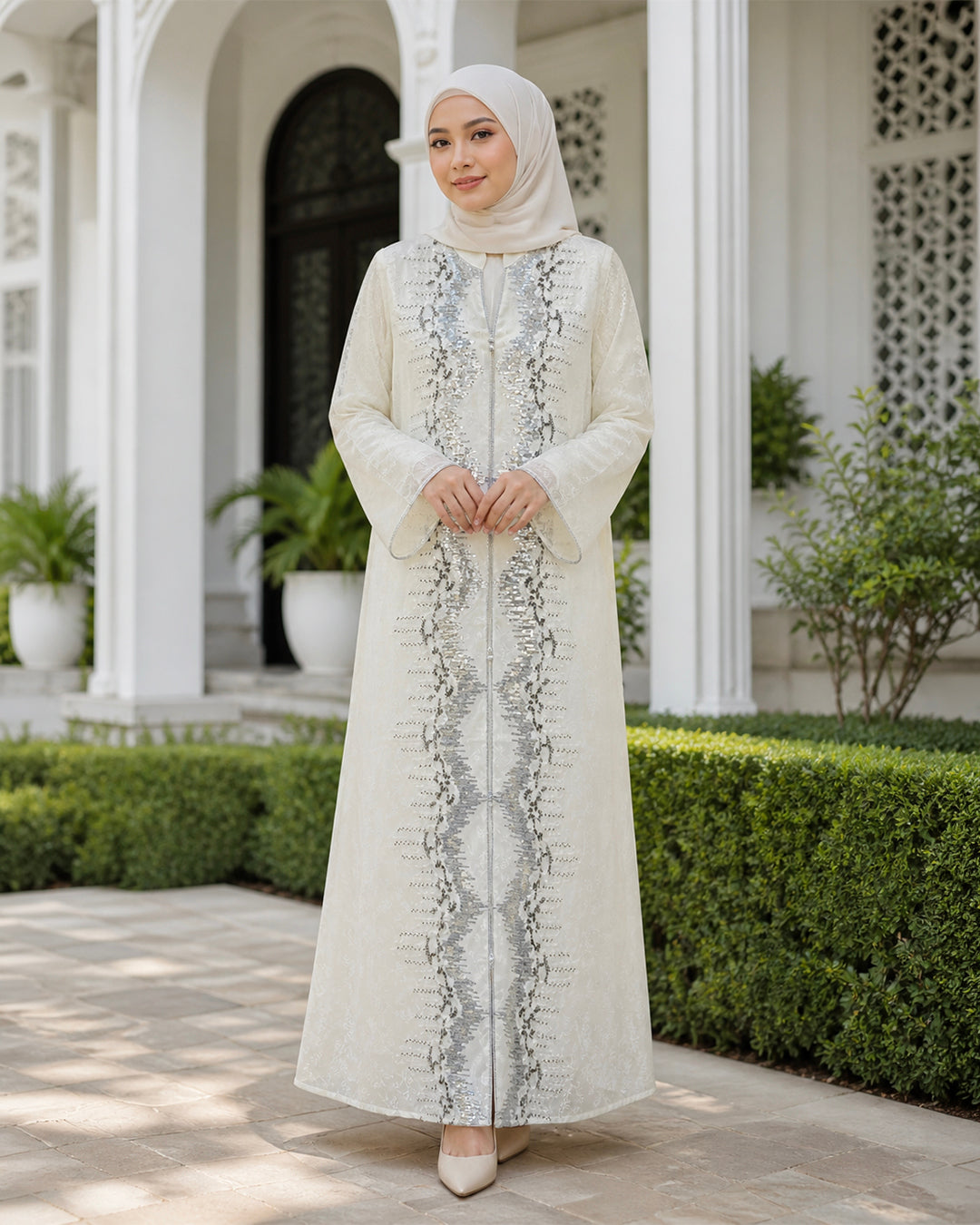 NUR VOGUE Luna Elegant Dubai Style Abaya Dress – Pure White
