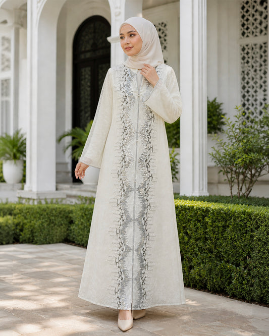NUR VOGUE Luna Elegant Dubai Style Abaya Dress – Pure White