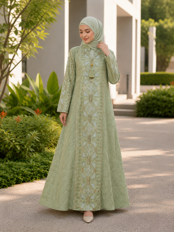 NUR VOGUE Zavielle Abaya Premium Handwork Muslimah Dress Elegant Jubah Raya Moden Ready Stock