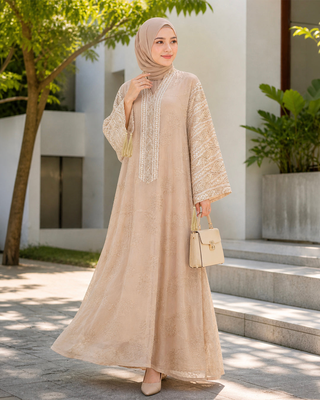 NUR VOGUE Amberlee Luxe Modest Wear Jubah – Nude Beige