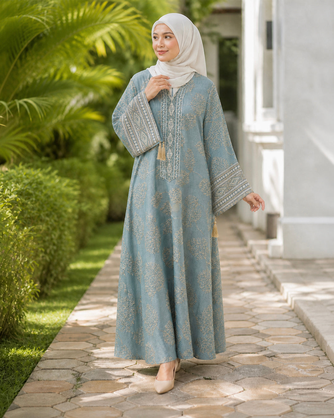 NUR VOGUE Amberlee Elegant Arabic Abaya for Women – Sage Blue