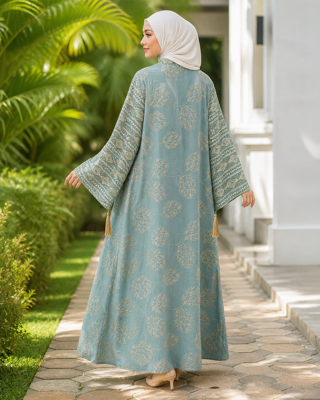 NUR VOGUE Amberlee Elegant Arabic Abaya for Women – Sage Blue