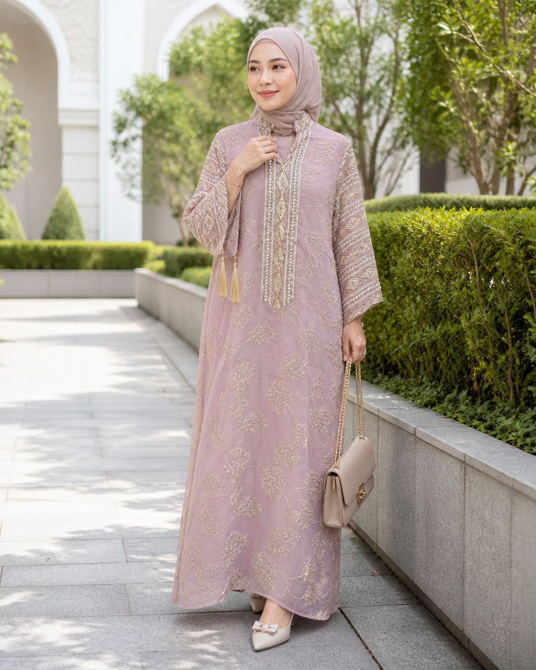 NUR VOGUE Amberlee Premium Muslimah Abaya Dress – Dusty Pink