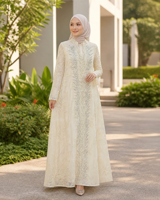 NUR VOGUE Adeeva Premium Arabic Abaya Dress for Women – Ivory White