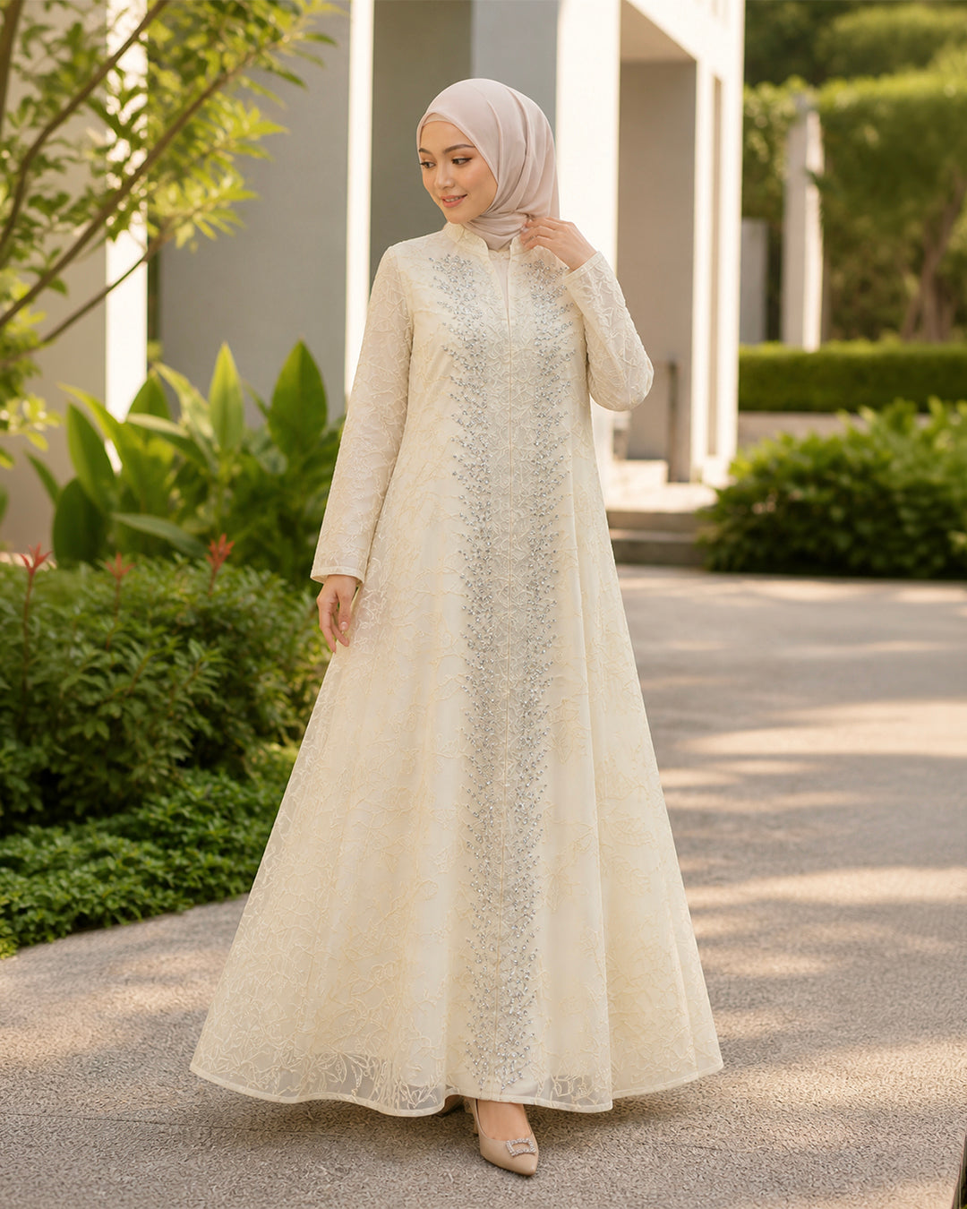 NUR VOGUE Adeeva Premium Arabic Abaya Dress for Women – Ivory White